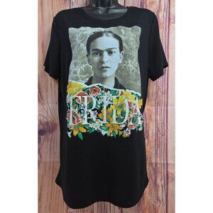 Frida Kahlo Graphic Black T-Shirt XXL Short Sleeve 65% Polyester 35% Rayon